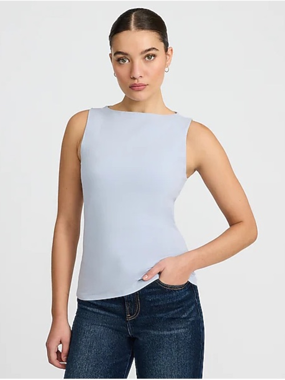 Express Light Blue Sleeveless Boatneck Tank